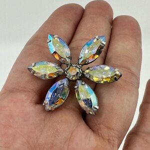 B. David Aurora Borealis Flower Rhinestone Brooch Pin